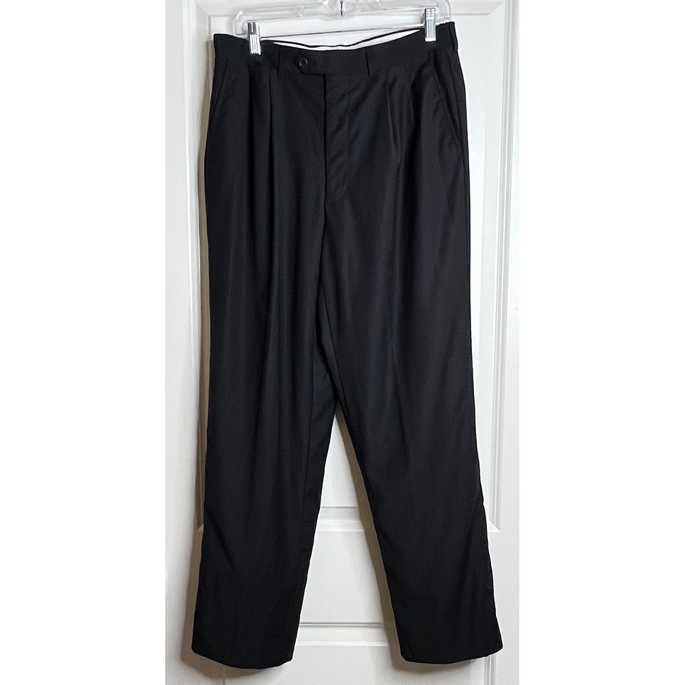 Kaiser Mens Wool Blend Pleated Dress Pants Trousers Black 32x30 Italian Style